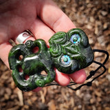 Natural Jade Hei Tiki Pendant Necklace (N1148)