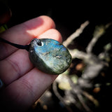 Natural Labradorite Oval Freeform Pendant Necklace (1BBB307)