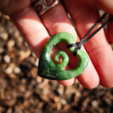 Natural Jade Koru Heart Pendant Necklace (N1124)