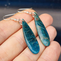 Solid Sterling Silver & Natural Blue Apatite Handmade Hanging Hook Earrings