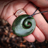 NZ Greenstone Pounamu Round Koru Pendant Necklace (N941)