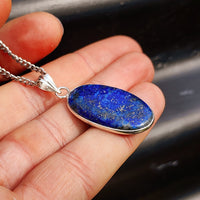 Silver Plated Natural Lapis Lazuli Handmade Oval Shaped Necklace (30X41)
