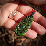 NZ Greenstone Pounamu Tiki Pendant Necklace (N1010)