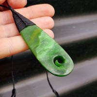 NZ Greenstone Pounamu Drop Koru Pendant Necklace (N353)