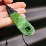 NZ Greenstone Pounamu Drop Koru Pendant Necklace (N353)