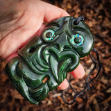 NZ Greenstone Pounamu XL Tiki Pendant Necklace (N866)