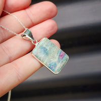 Solid Sterling Silver & Natural Ruby Fuchsite Kyanite Necklace
