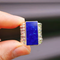 (T) Solid Sterling Silver & Natural Lapis Lazuli Rectangle Cage Band Handmade Ring