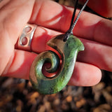 NZ Greenstone Pounamu Hook Pendant Necklace (N942)