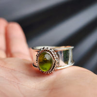(R) Solid Sterling Silver & Natural Peridot Handmade Rustic Solitaire Ring