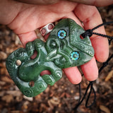 Natural Jade XL Tiki Pendant Necklace (N1101)