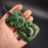 Natural Jade XL Hei Tiki Pendant Necklace (N2295)