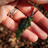 NZ Greenstone Pounamu Fern Pendant Necklace (N961)