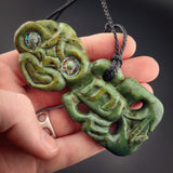 Natural Jade Side Hei Tiki Pendant Necklace (N2133)