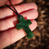 NZ Greenstone Pounamu Cross Pendant Necklace (N990)