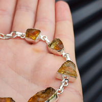Solid Sterling Silver & Natural Raw Citrine Stone Handmade Chain Bracelet
