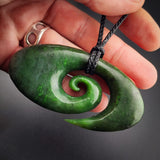 Natural Jade XL Wide Koru Pendant Necklace (N2132)