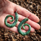 Natural Jade Koru Hook Earrings (N1134)