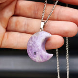 Natural Lepidolite Moon Pendant Necklace