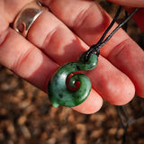 NZ Greenstone Pounamu Koru Pendant Necklace (N992)