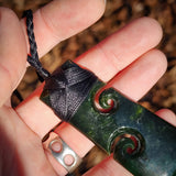 NZ Greenstone Pounamu Double Koru Toki Pendant Necklace (N882)