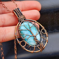 Handmade Copper & Natural Larimar Wire Wrap Tree Necklace