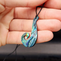 Natural Paua Koru Hook Pendant Necklace (1BBB244)