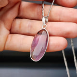 Silver Plated Natural Amethyst Handmade Oval Pendant & Chain Necklace (30X32)