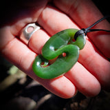 NZ Greenstone / Pounamu Double Koru Pendant Necklace (N676)
