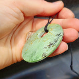 NZ Greenstone Pounamu Disk Pendant Necklace (N460)
