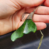 NZ Greenstone Pounamu Whale Tail Pendant Necklace (N459)