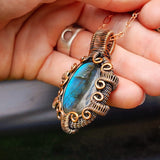 Handmade Copper & Natural Labradorite Wire Wrap Necklace