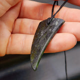 NZ Greenstone Pounamu Tooth Pendant Necklace (N431)
