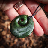 NZ Greenstone Pounamu Round Koru Pendant Necklace (N925)