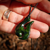 NZ Greenstone Pounamu Hook Pendant Necklace (N1017)