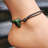NZ Greenstone Pounamu One Off Macrame Anklet (1A3-775)