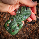 Natural Jade Hei Tiki Pendant Necklace (N1066)
