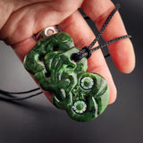 Natural Jade Hei Tiki Pendant Necklace (N2186)