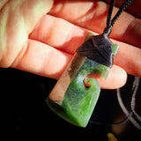 Nephrite Jade / Greenstone Toki Pendant Necklace With Koru Carved Side (N606)