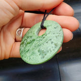 NZ Greenstone Pounamu Disk Pendant Necklace (N424)
