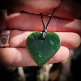 NZ Greenstone Pounamu Heart Pendant Necklace (N701)