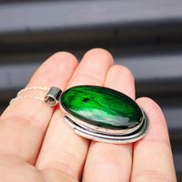 Solid Sterling Silver & Green Labradorite Handmade Necklace