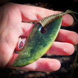 NZ Greenstone Pounamu XL Axe Hook Pendant Necklace (N1045)