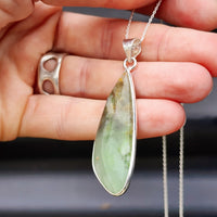 Solid Sterling Silver & Natural Green Fluorite Handmade Freeshape Pendant Necklace