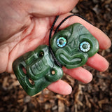 Natural Jade Side Tiki Pendant Necklace (N1130)