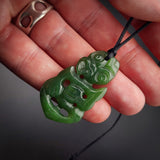 Natural Jade Hei Tiki Pendant Necklace (N2142)