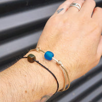 Rustic Recycled Blue Sea Glass One Off Bracelet (1A3-703)