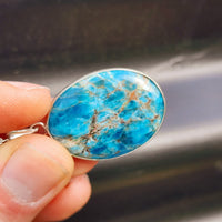 Silver Plated Natural Apatite Handmade Oval Shaped Necklace (30X38)