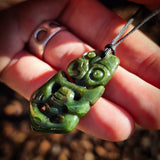 NZ Greenstone Pounamu Tiki Pendant Necklace (N860)