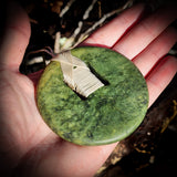NZ Greenstone Pounamu Round Plate Pendant Necklace (N726)